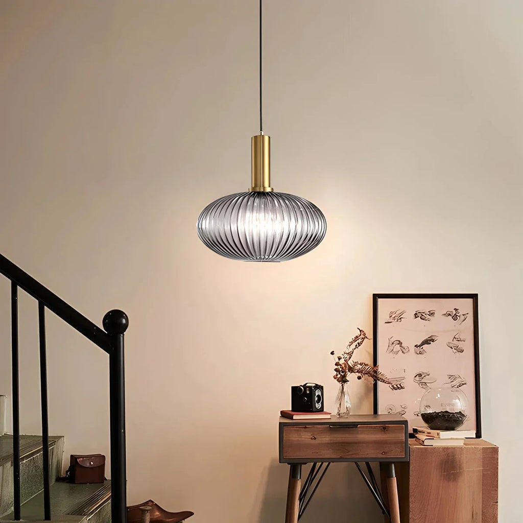 Nordic Glass Pendant Light With Striped Shade Design