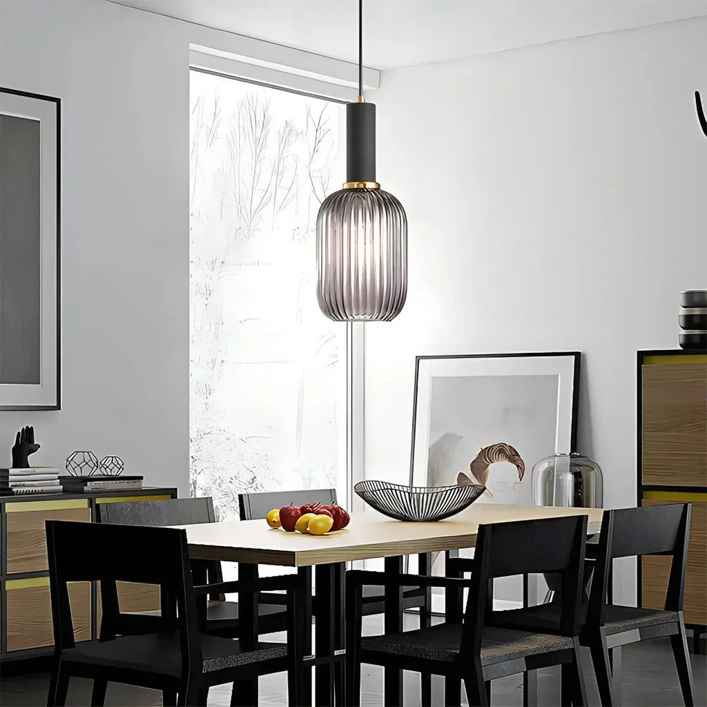 Nordic Glass Pendant Light With Striped Shade Design