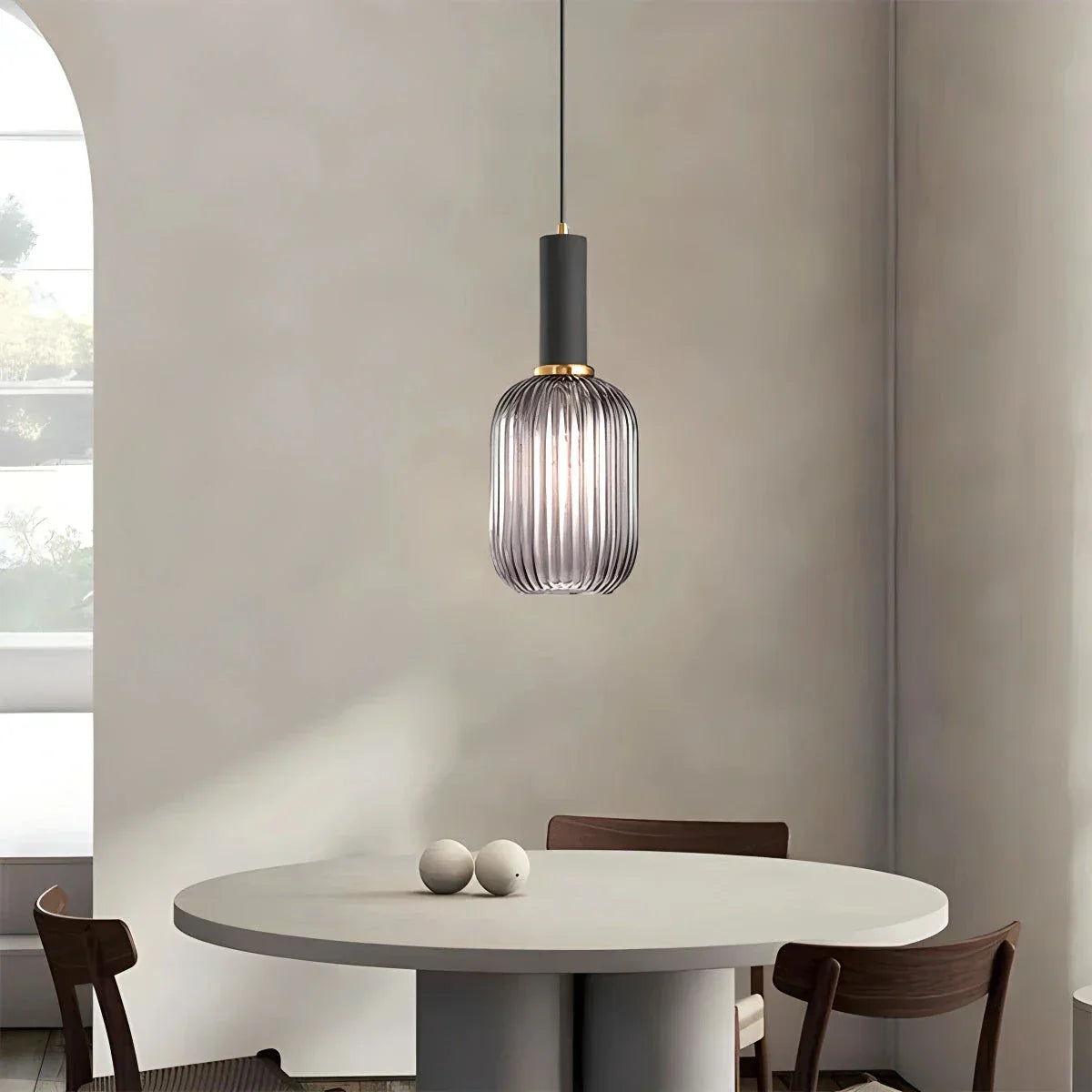 Nordic Glass Pendant Light With Striped Shade Design