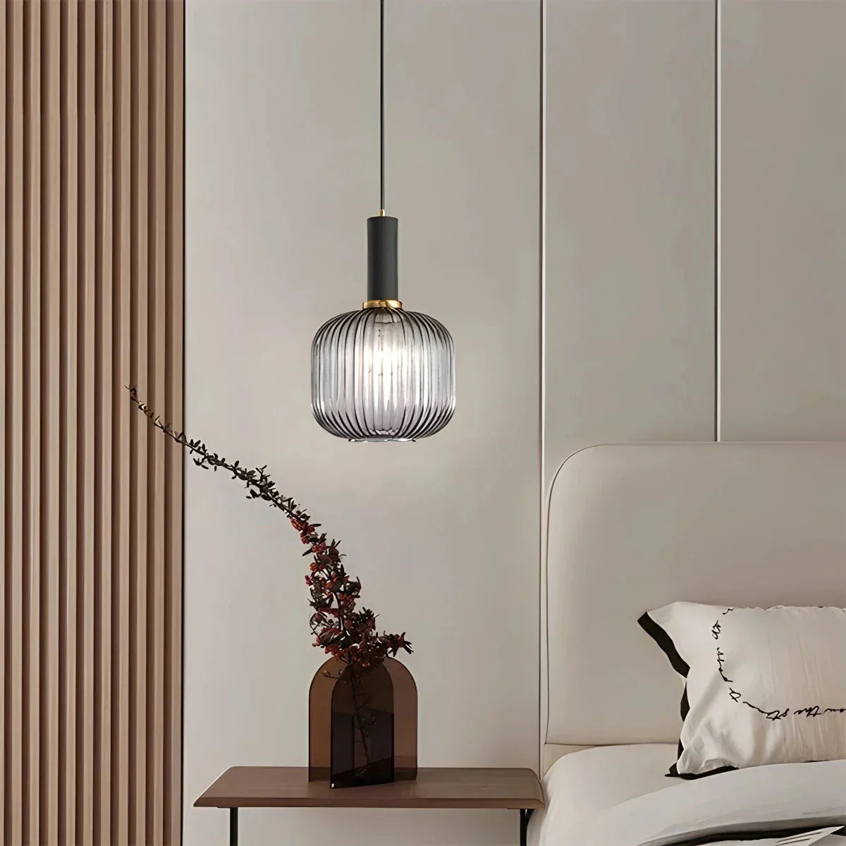 Nordic Glass Pendant Light With Striped Shade Design