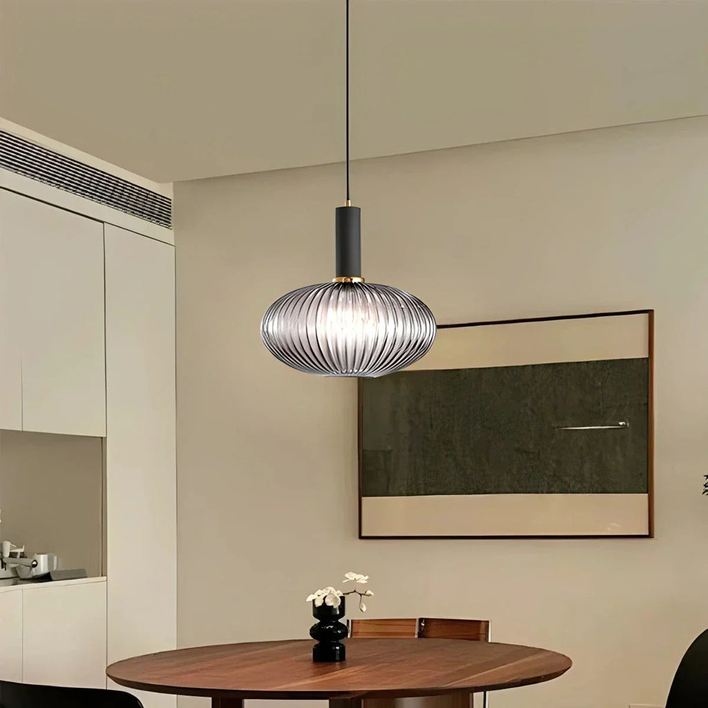 Nordic Glass Pendant Light With Striped Shade Design