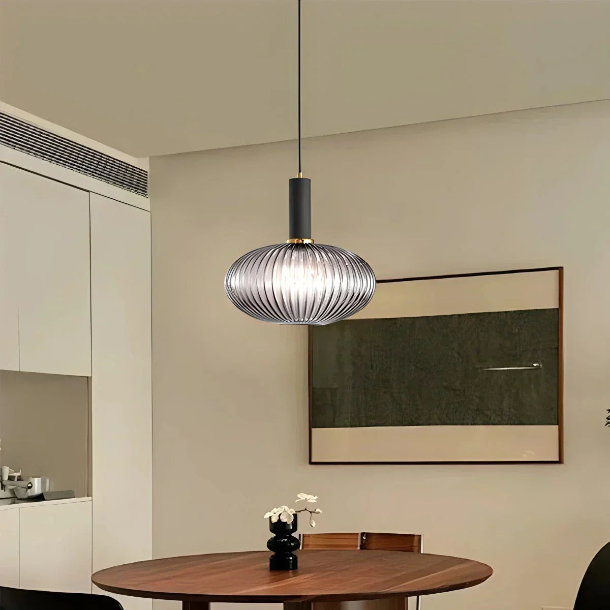 Nordic Glass Pendant Light With Striped Shade Design