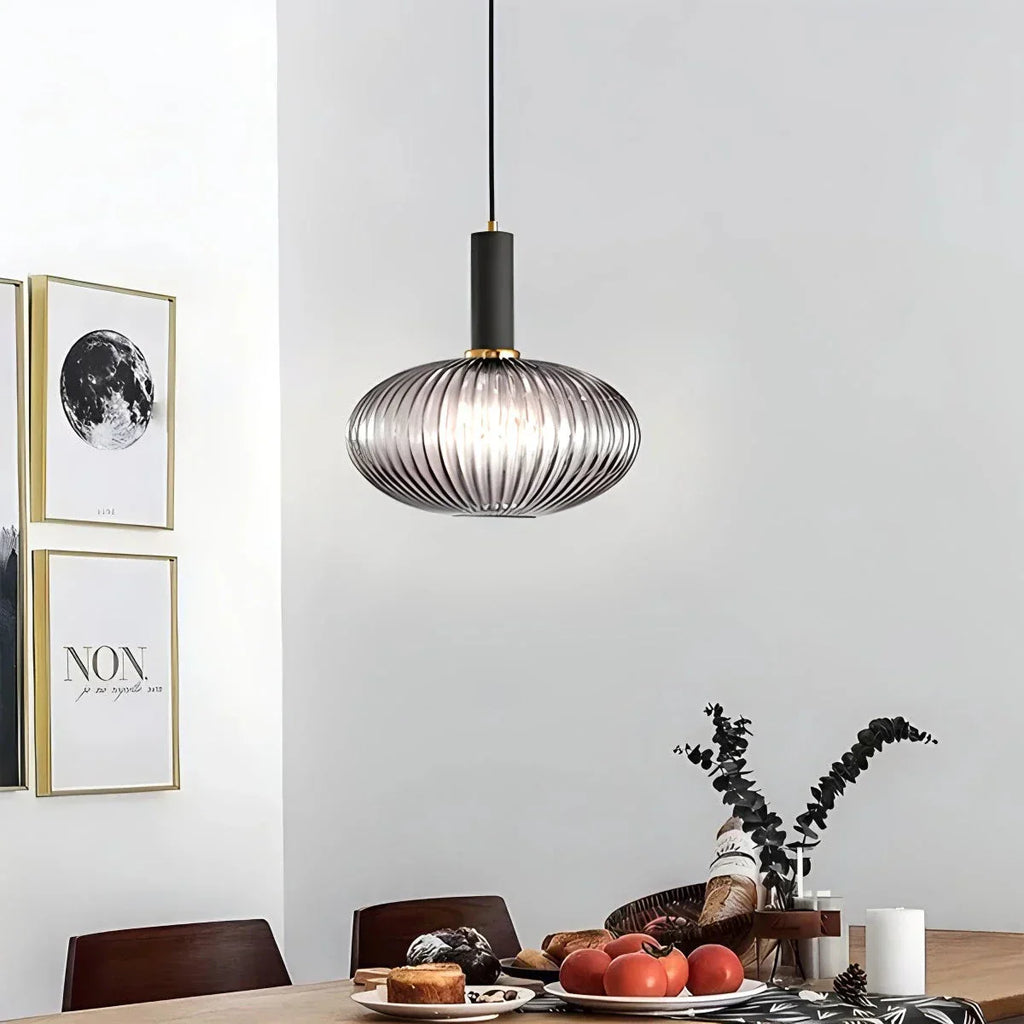 Nordic Glass Pendant Light With Striped Shade Design