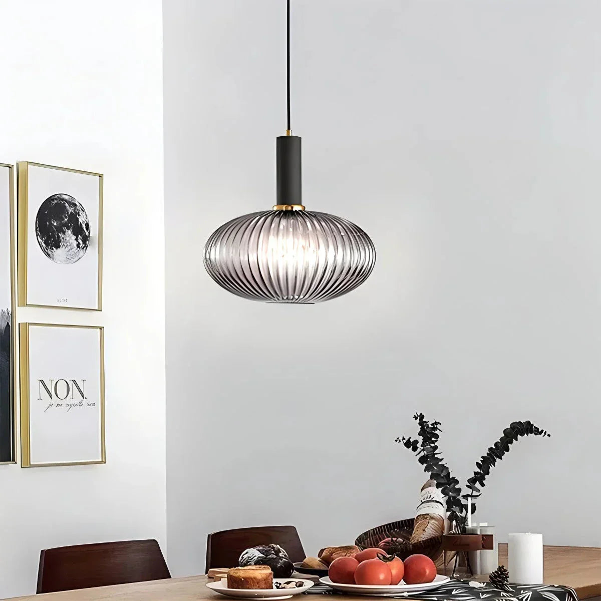 Nordic Glass Pendant Light With Striped Shade Design