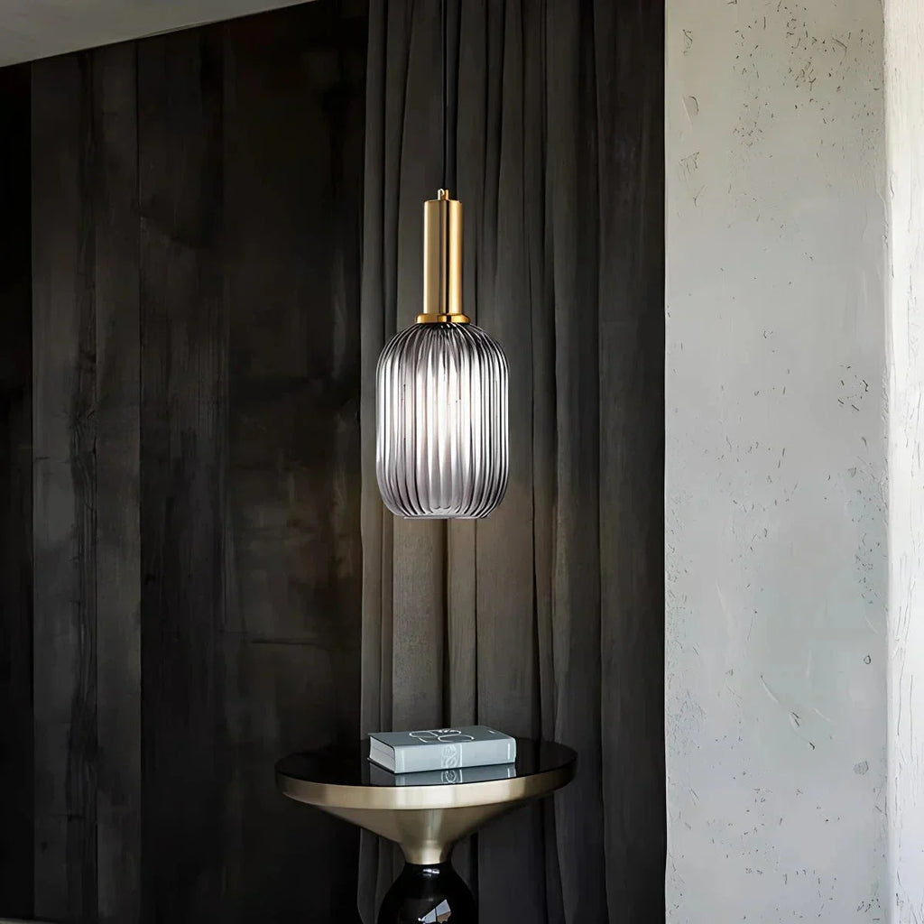 Nordic Glass Pendant Light With Striped Shade Design