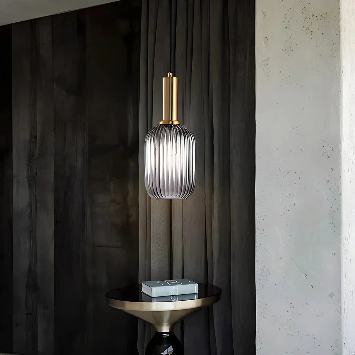 Nordic Glass Pendant Light With Striped Shade Design