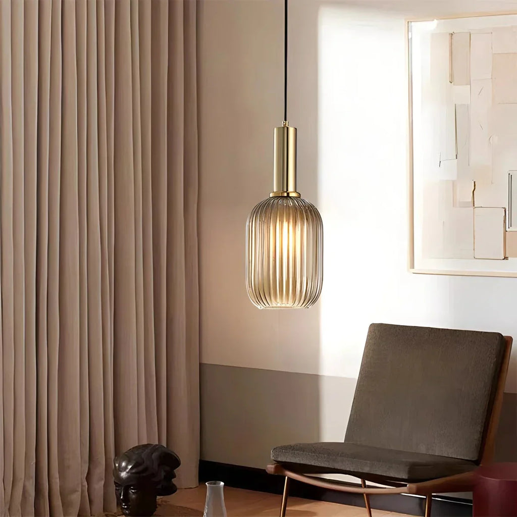Nordic Glass Pendant Light With Striped Shade Design