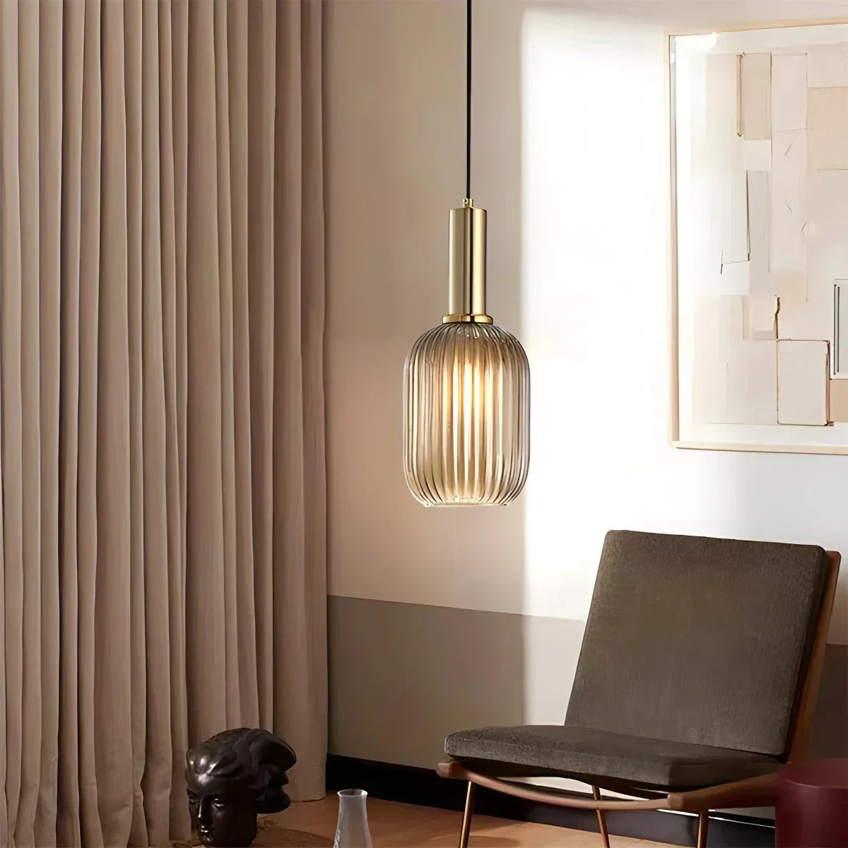 Nordic Glass Pendant Light With Striped Shade Design