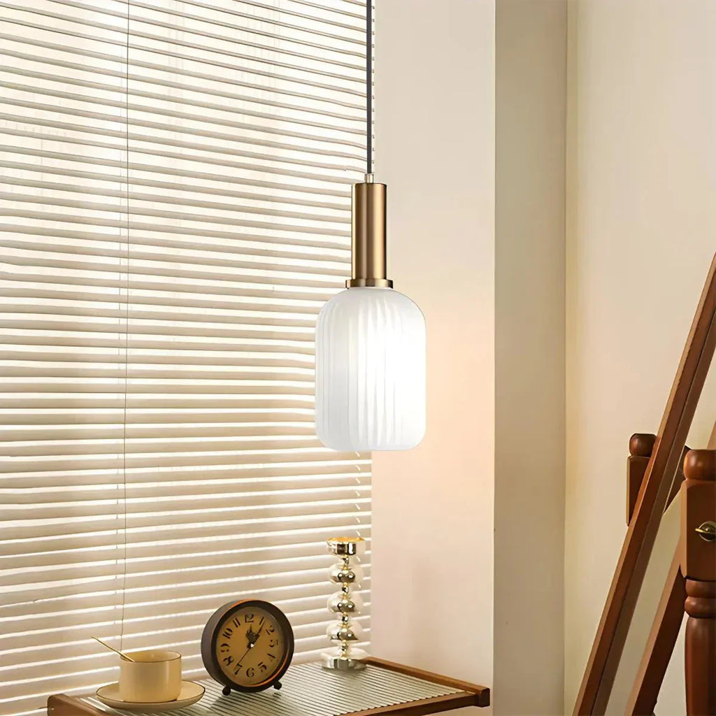 Nordic Glass Pendant Light With Striped Shade Design