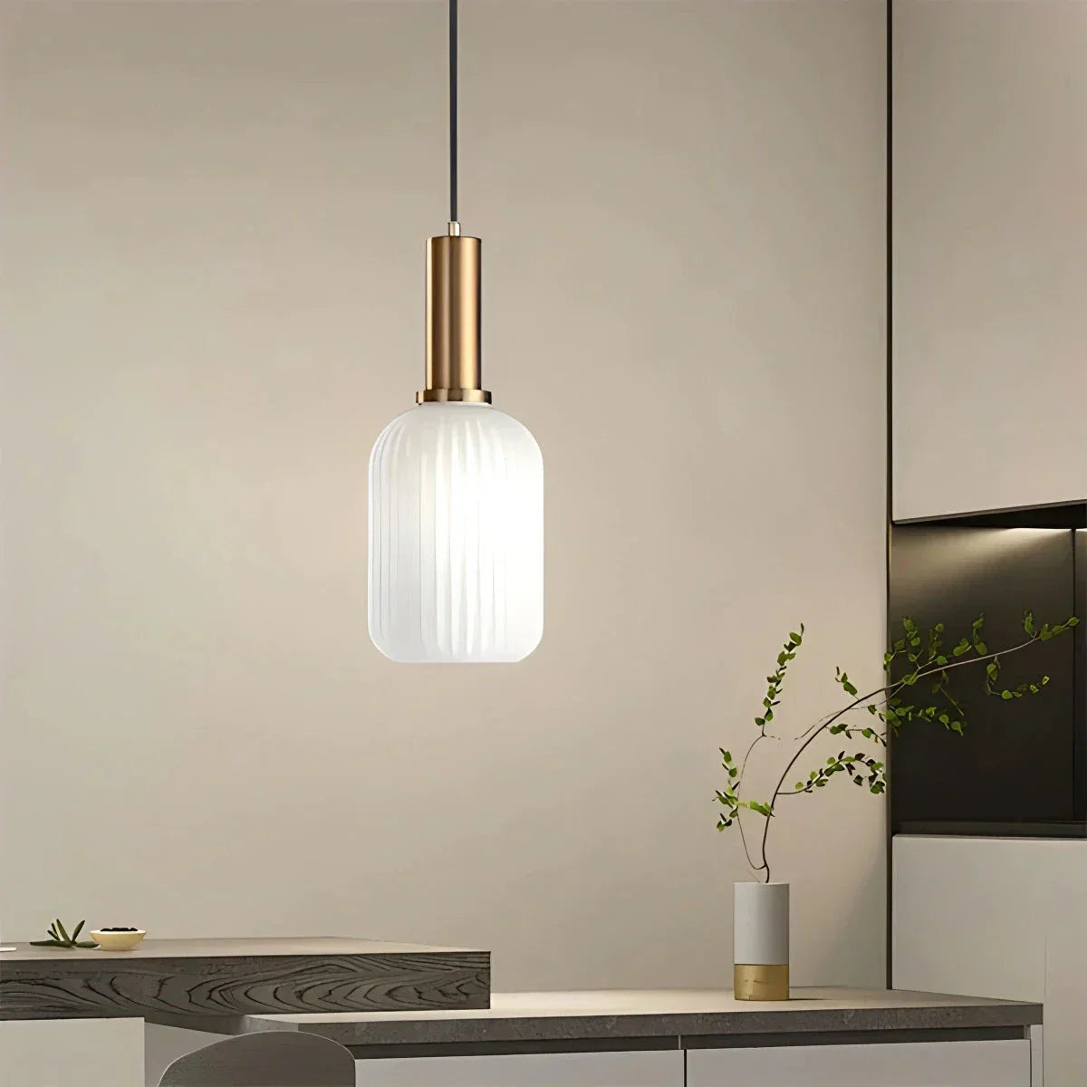 Nordic Glass Pendant Light With Striped Shade Design