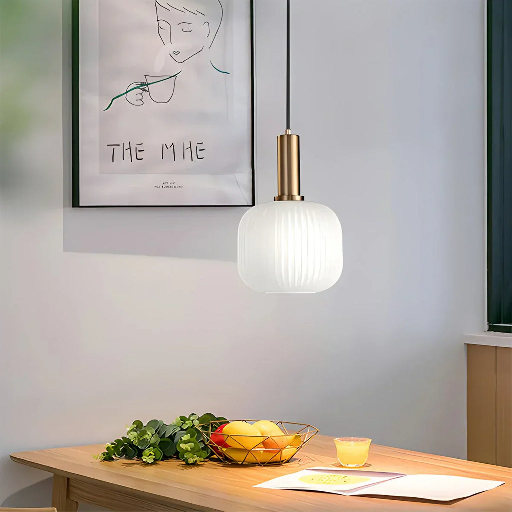 Nordic Glass Pendant Light With Striped Shade Design