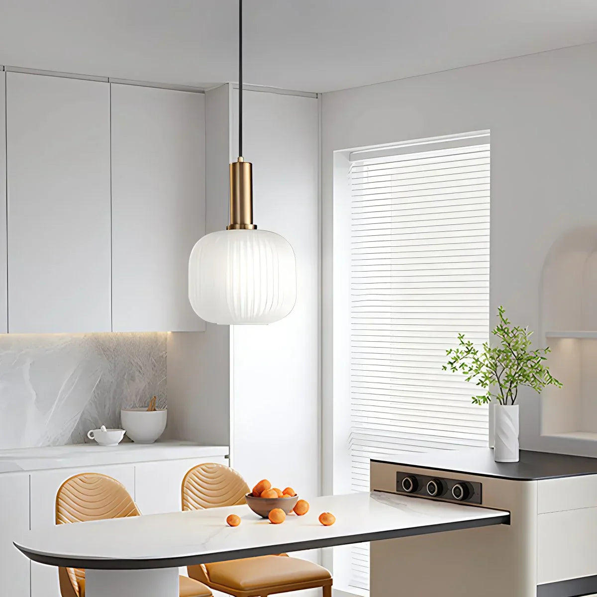 Nordic Glass Pendant Light With Striped Shade Design