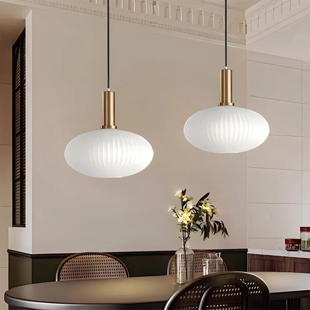 Nordic Glass Pendant Light With Striped Shade Design