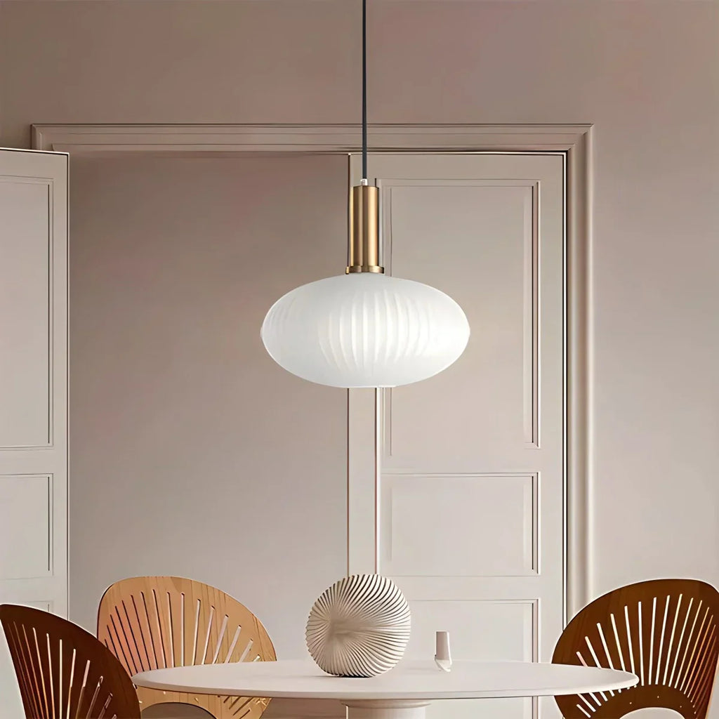 Nordic Glass Pendant Light With Striped Shade Design