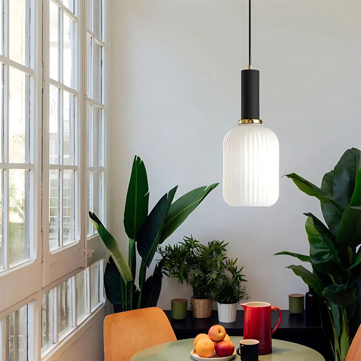 Nordic Glass Pendant Light With Striped Shade Design