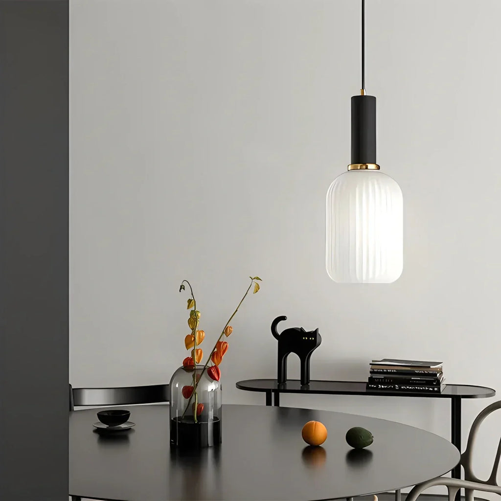 Nordic Glass Pendant Light With Striped Shade Design