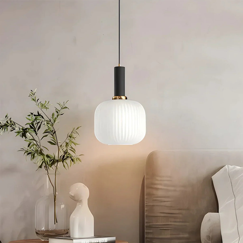 Nordic Glass Pendant Light With Striped Shade Design