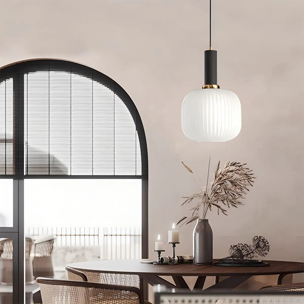 Nordic Glass Pendant Light With Striped Shade Design
