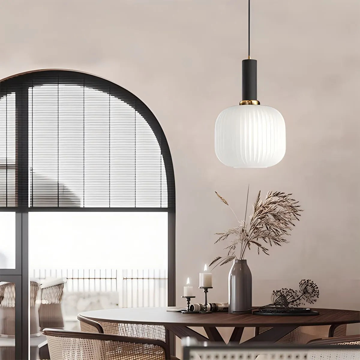Nordic Glass Pendant Light With Striped Shade Design