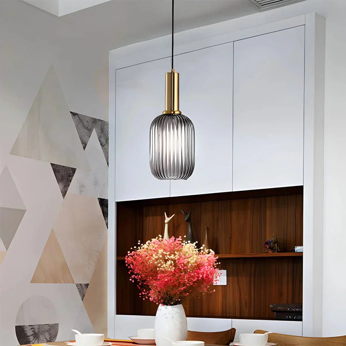 Nordic Glass Pendant Light With Striped Shade Design
