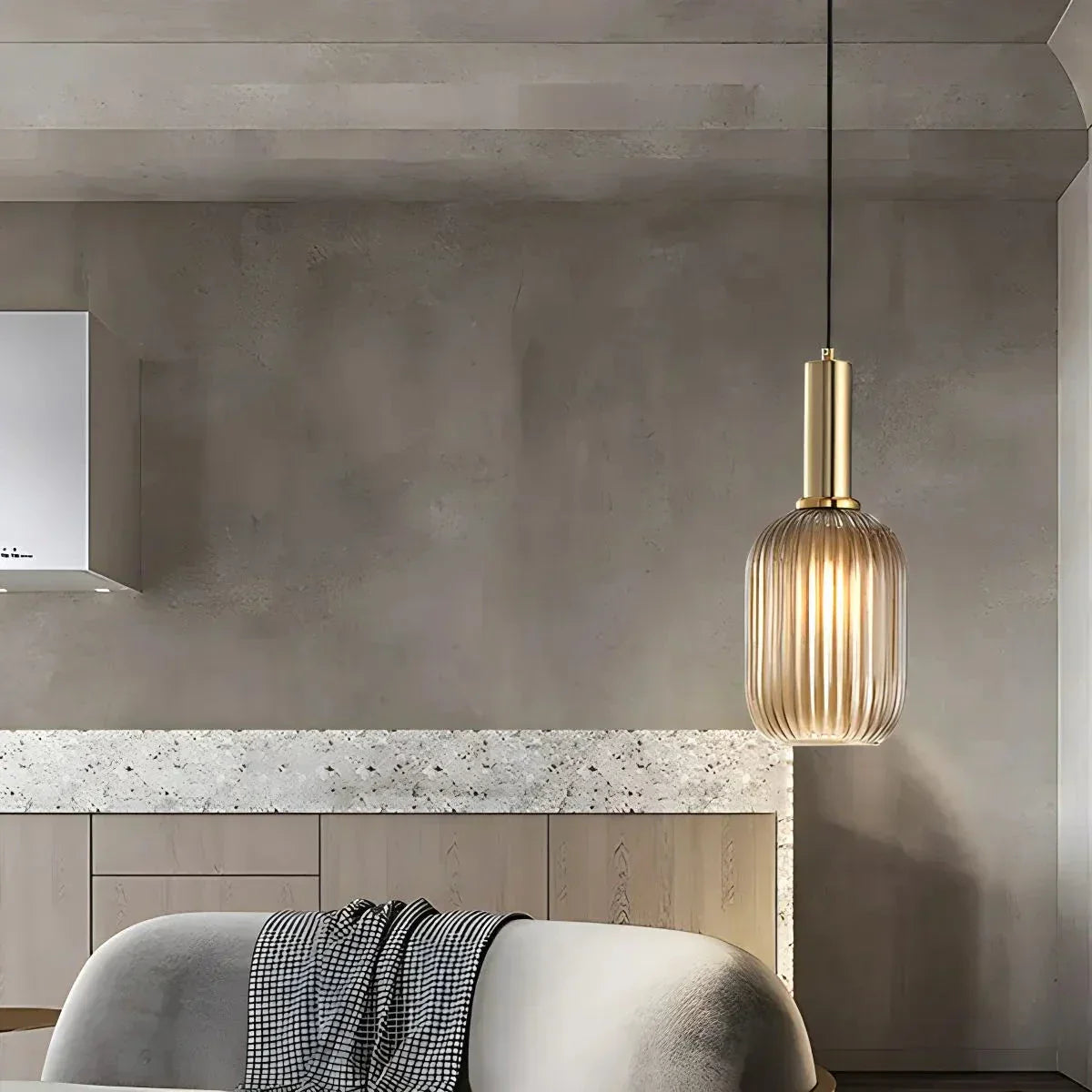 Nordic Glass Pendant Light With Striped Shade Design