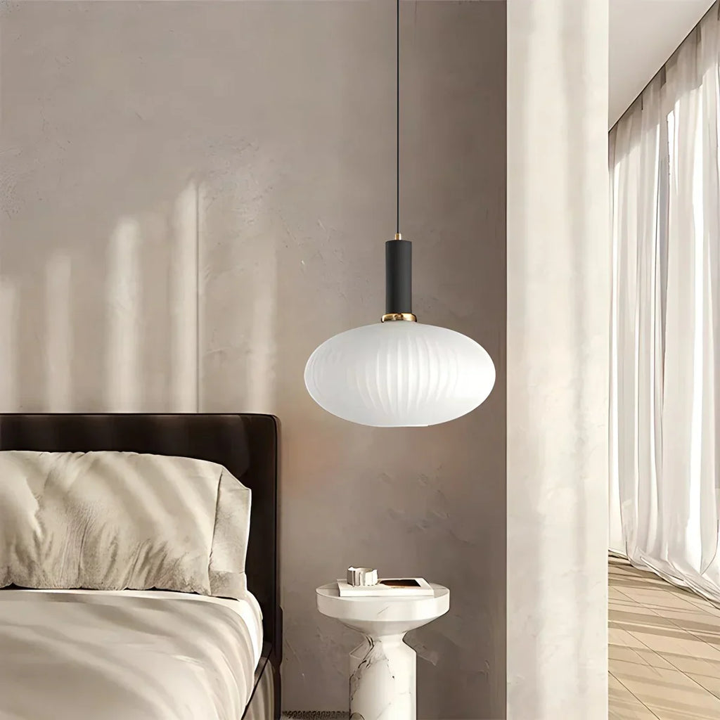 Nordic Glass Pendant Light With Striped Shade Design