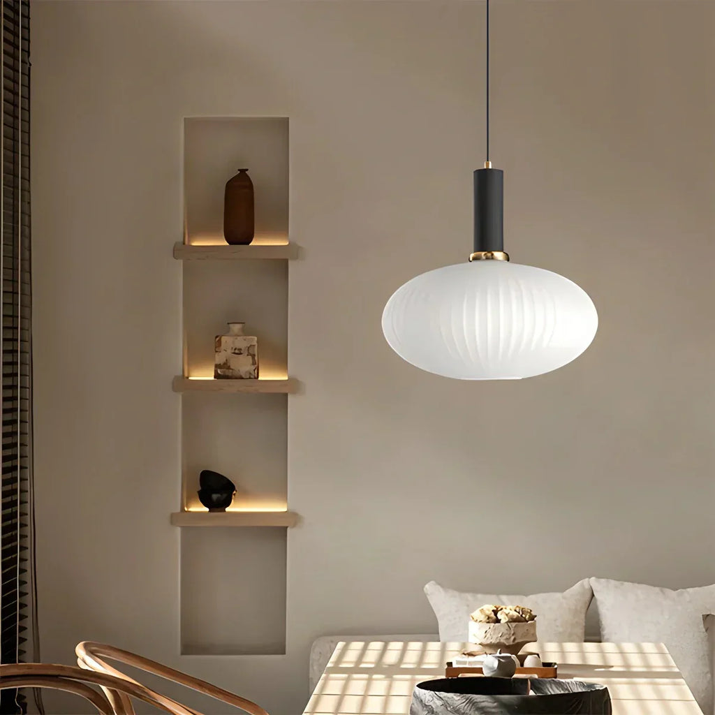 Nordic Glass Pendant Light With Striped Shade Design