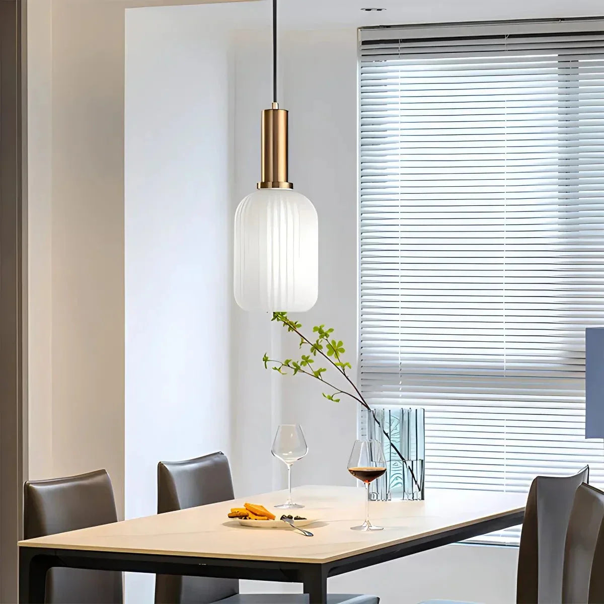 Nordic Glass Pendant Light With Striped Shade Design