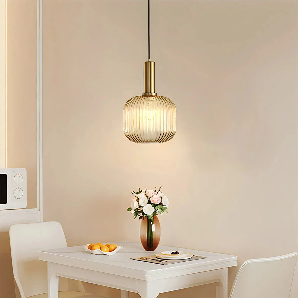 Nordic Glass Pendant Light With Striped Shade Design