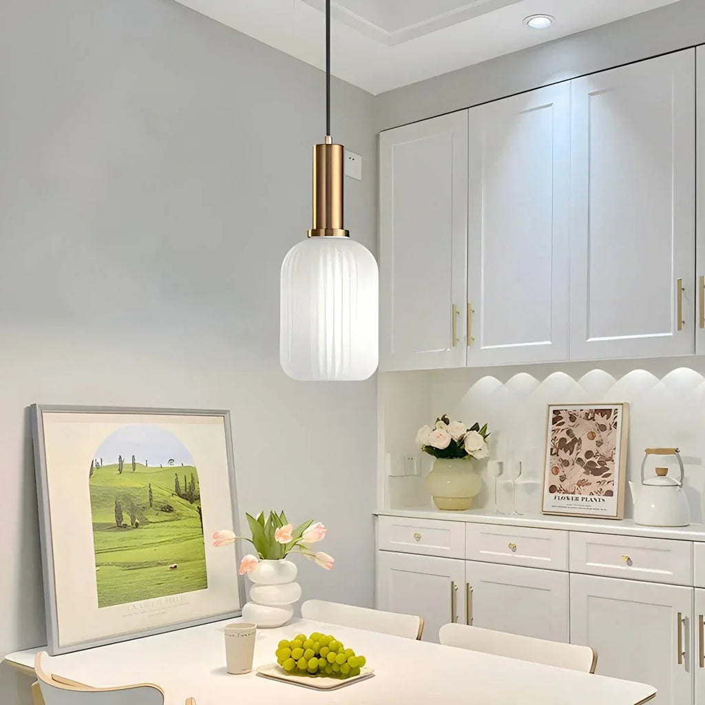Nordic Glass Pendant Light With Striped Shade Design