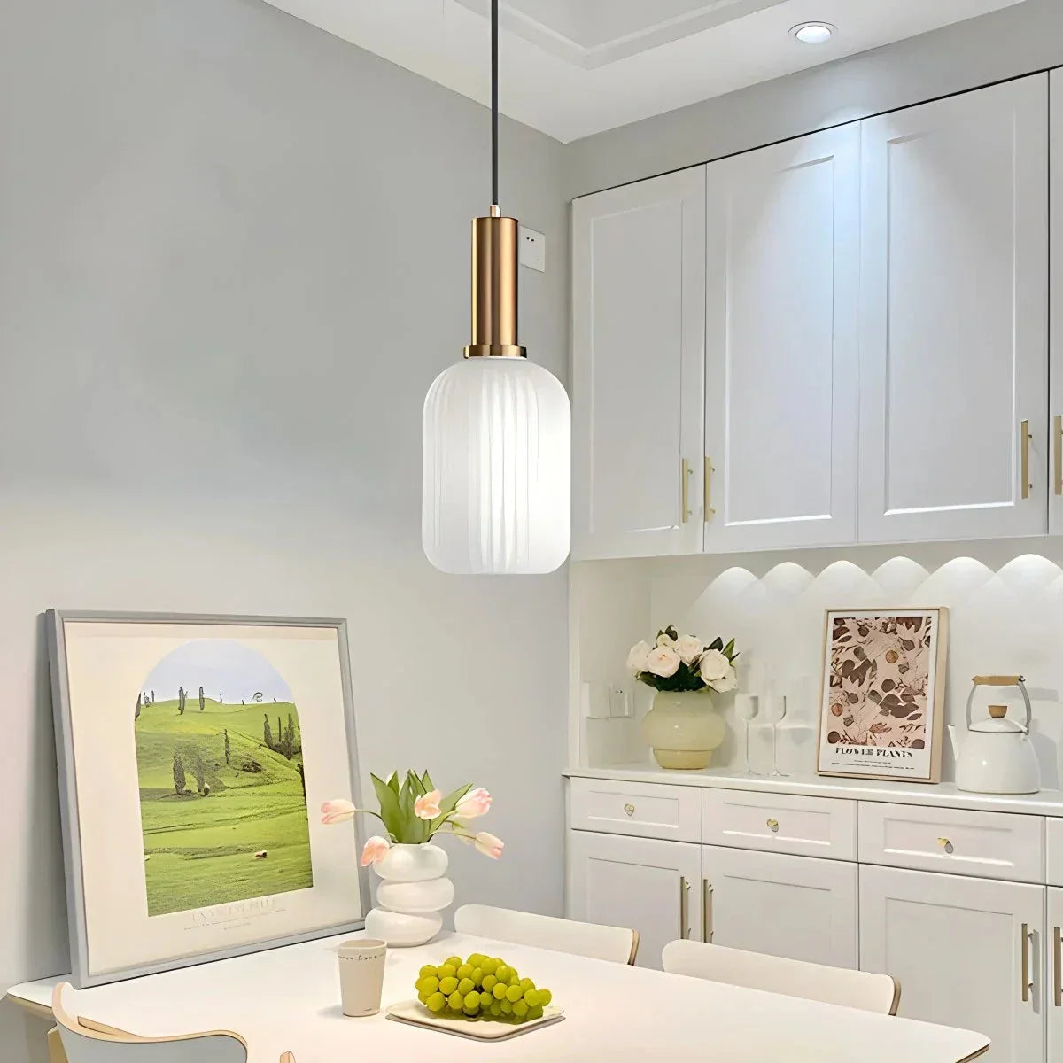 Nordic Glass Pendant Light With Striped Shade Design