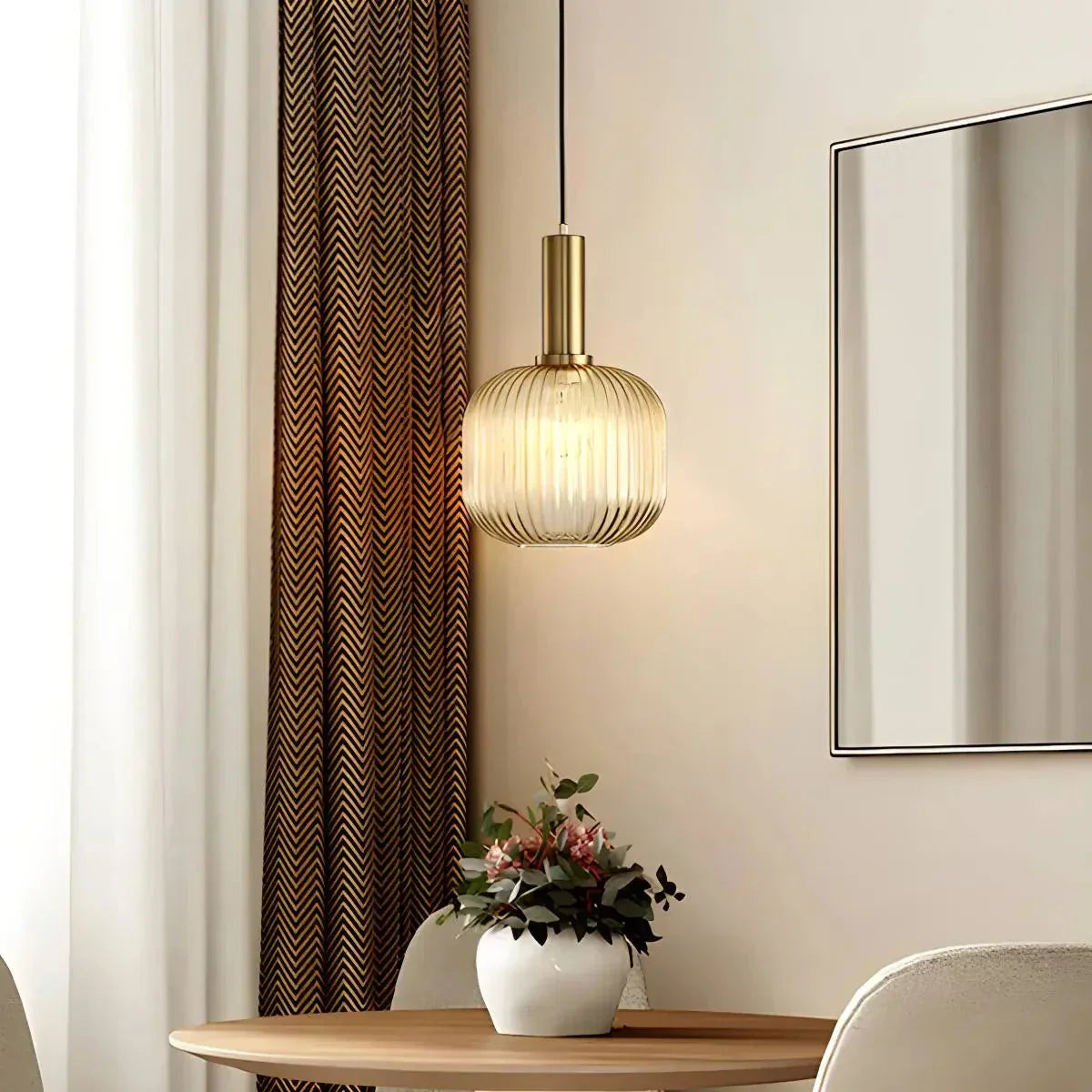 Nordic Glass Pendant Light With Striped Shade Design