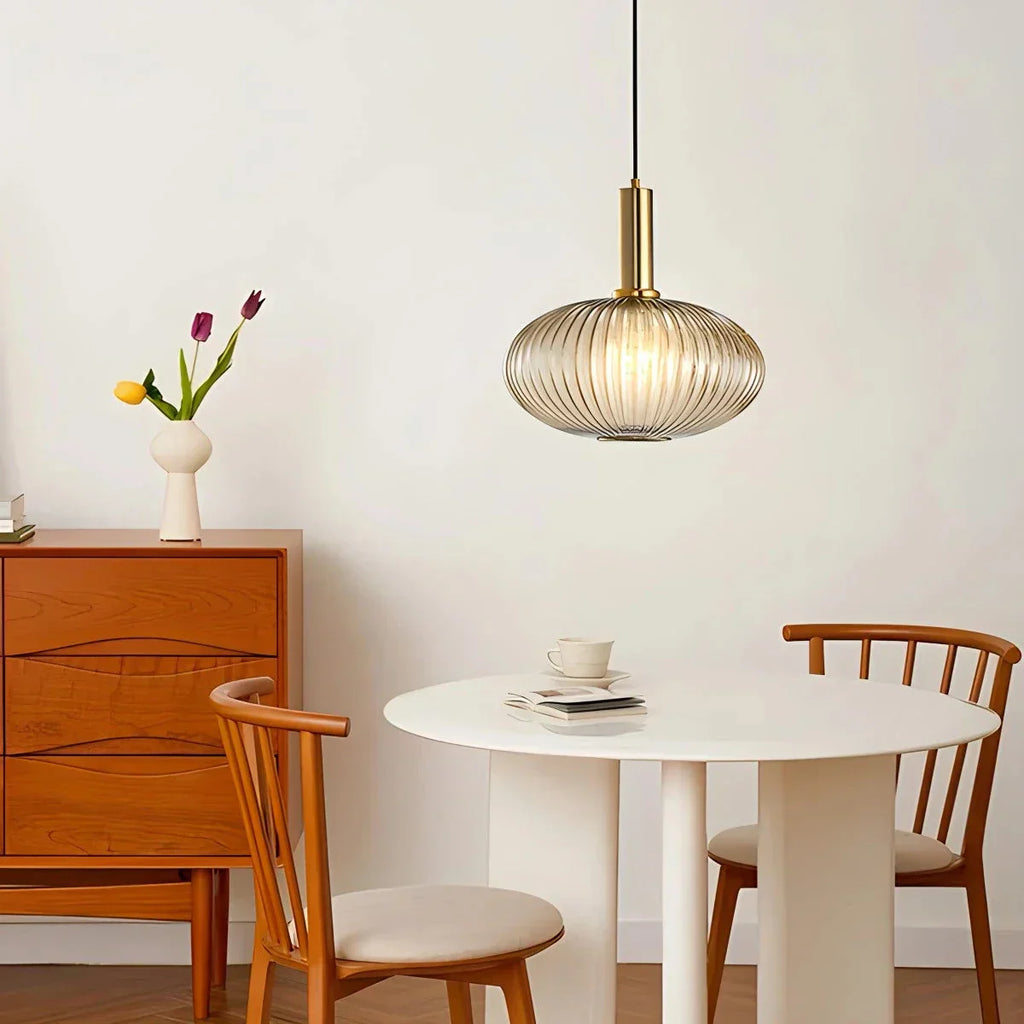 Nordic Glass Pendant Light With Striped Shade Design