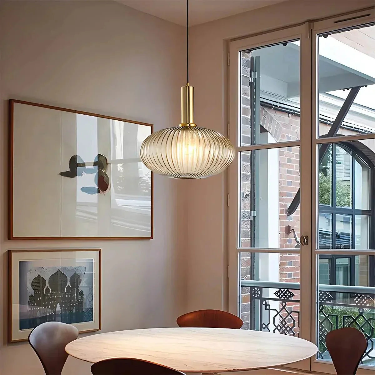 Nordic Glass Pendant Light With Striped Shade Design