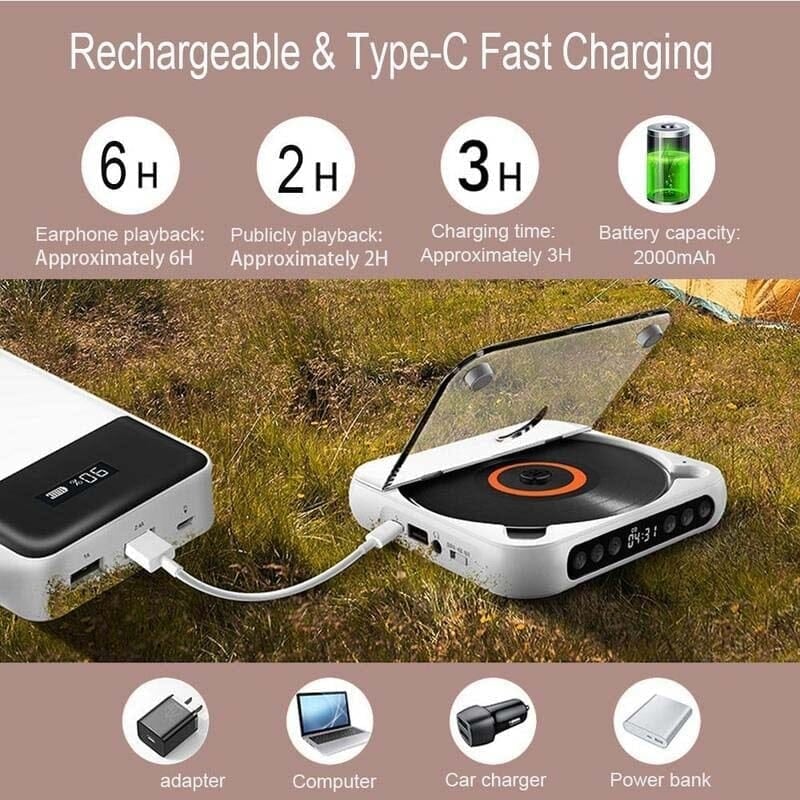 Přenosný CD přehrávač Noxord s Bluetooth a dlouhou výdrží baterie Ormexis