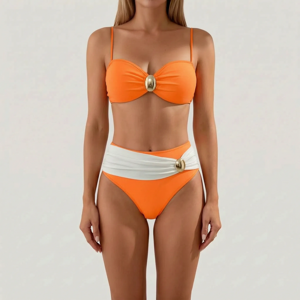 High-Waisted Two-Piece Bikini Set -  Beach Holidays - Ormexis