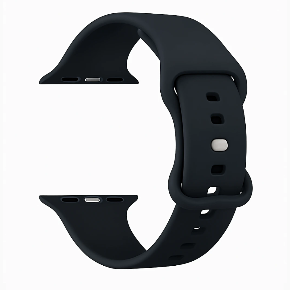 Apple Watch Black Silicone Band With Push Button Double Loop Closure