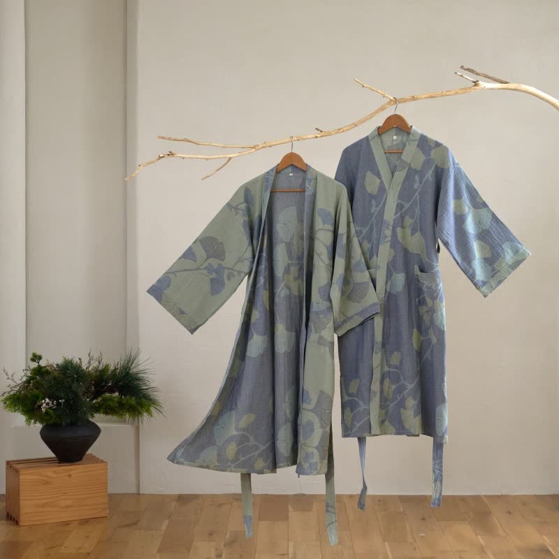 Organický bavlněný kimono župan pro muže s oboustranným designem a prodyšným pohodlím