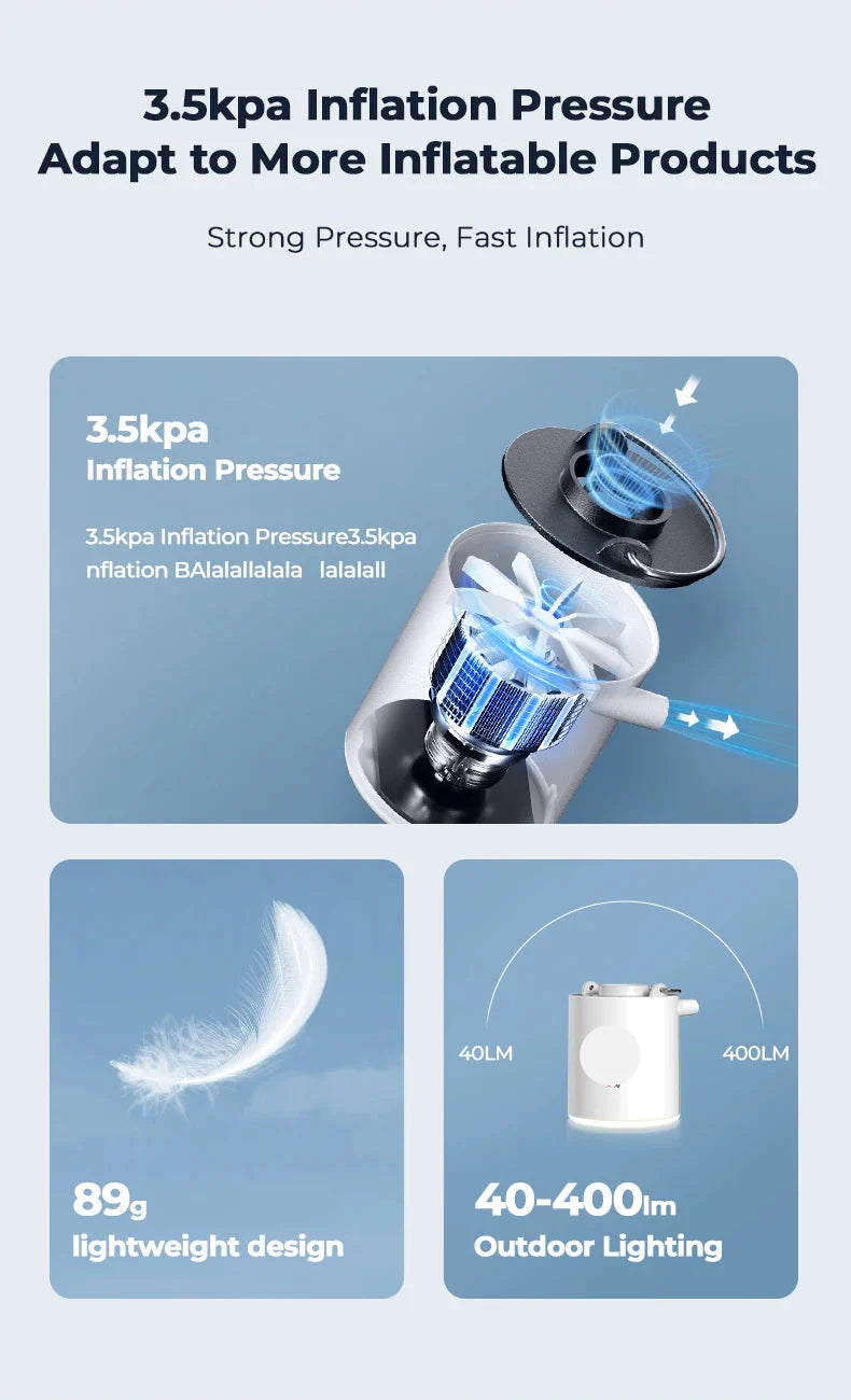 Přenosná dobíjecí USB vzduchová pumpa Outdoor Companion pro rychlé nafukování při kempování a na pláži