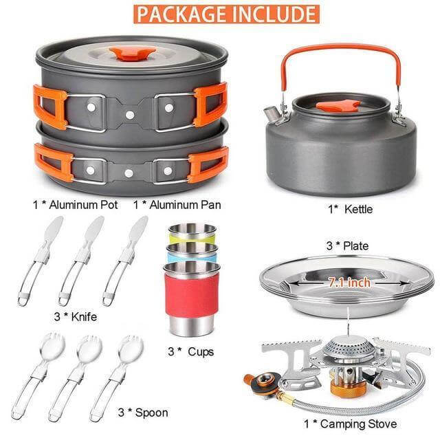 Outdoor Essentials Compact Gas Stove Kit With Lightweight Cookware
