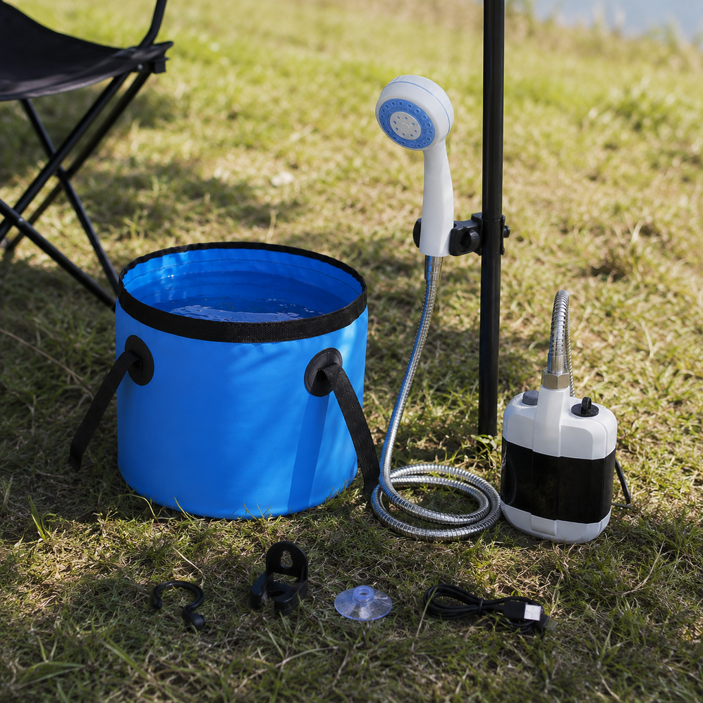 Outdoor Essentials bærbar campingbruser med genopladelig pumpe