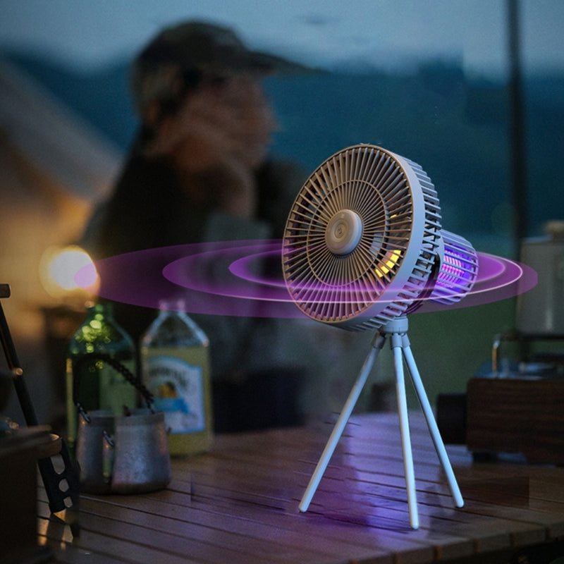 Lampe d'ambiance extérieure rechargeable avec ventilateur portable et éclairage LED