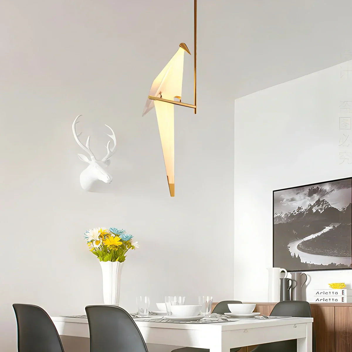 Elegant Dining Room Chandelier With Paper Crane Birds