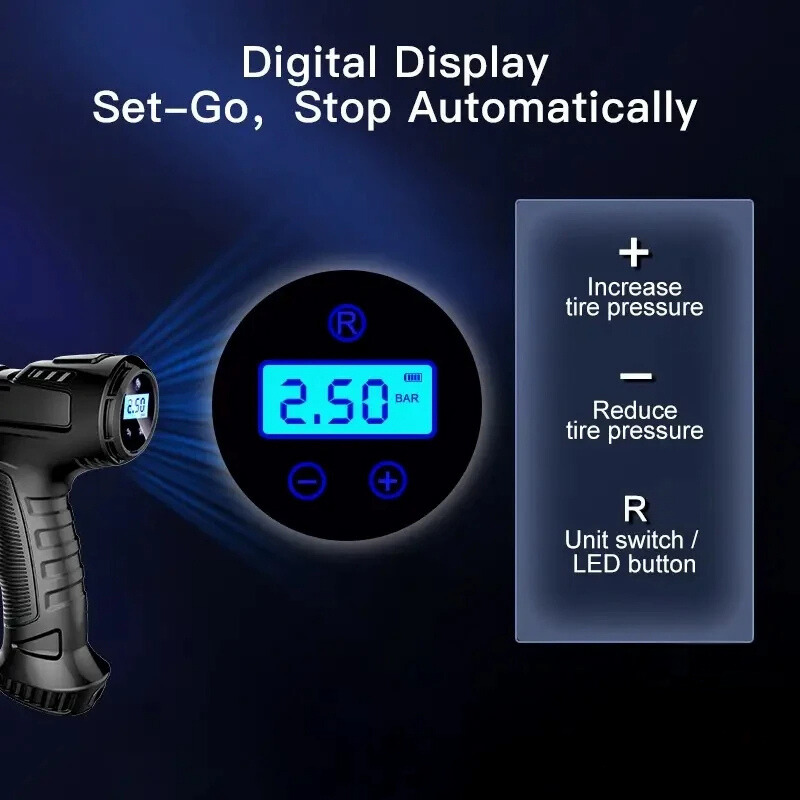 Gonfleur de pneus portable intelligent à arrêt automatique 120W, compresseur d'air compact
