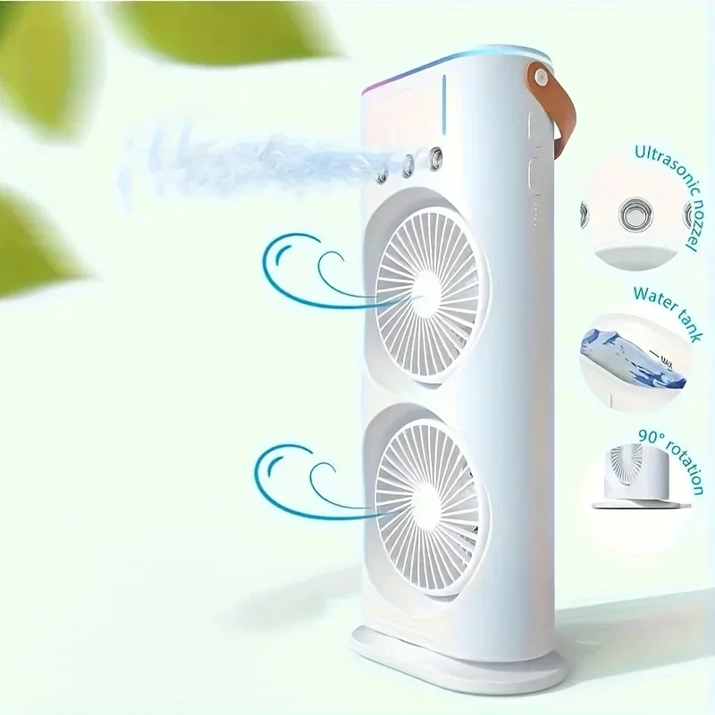USB újratölthető, kétfejes hordozható permetező ventilátor személyes hűtéshez