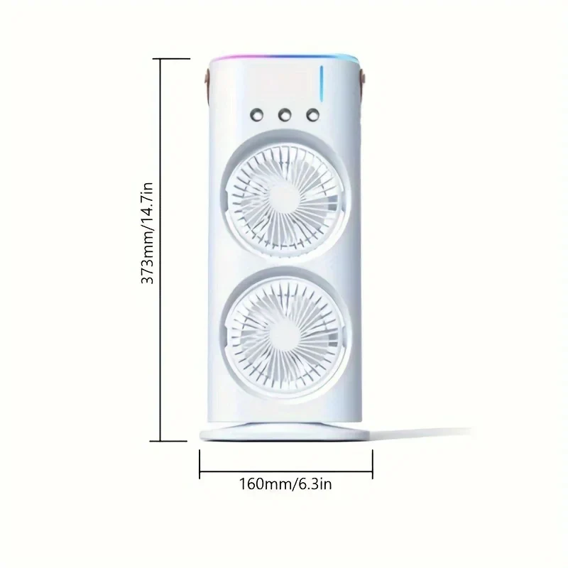 USB újratölthető, kétfejes hordozható permetező ventilátor személyes hűtéshez