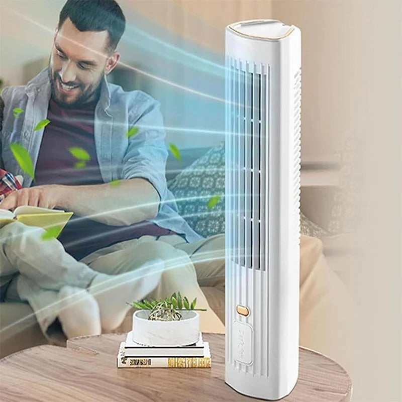 Ventilatore a torre portatile senza pale per casa e ufficio, ricaricabile tramite USB