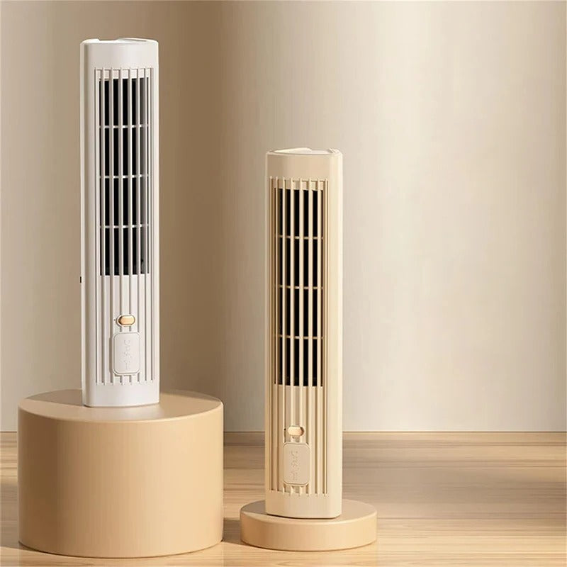 Ventilatore a torre portatile senza pale per casa e ufficio, ricaricabile tramite USB