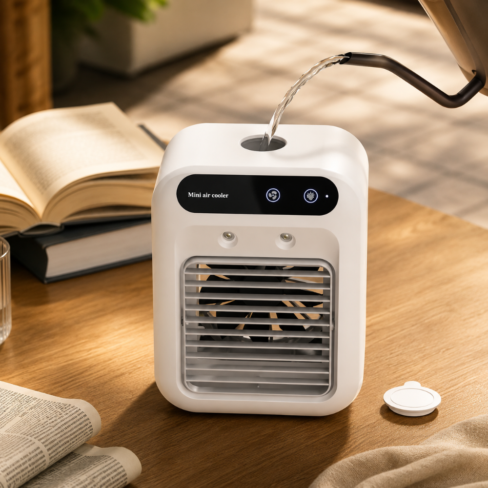 USB újratölthető asztali ventilátor párásítóval személyes hűtéshez