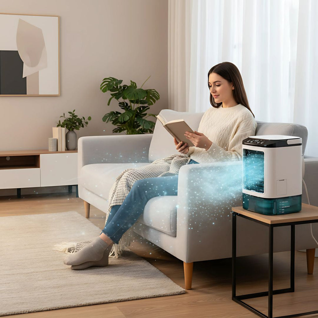 Přenosný odpařovací chladič s tichým ventilátorem 12 W a nádržkou o objemu 900 ml